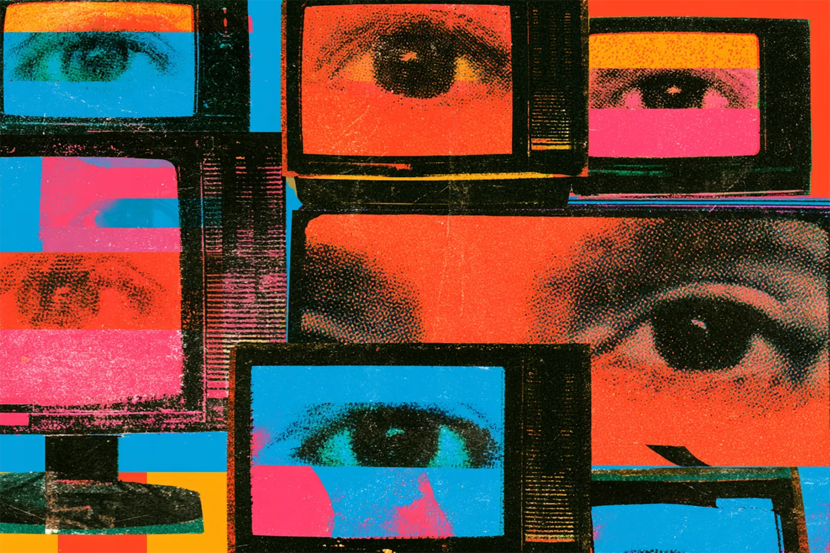 A grid of screens and eyes in the Airborne palette